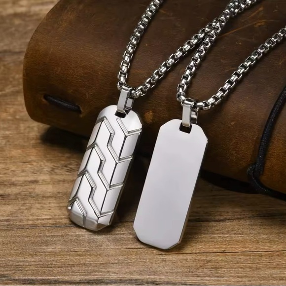 Stainless Steel Men’s  Bar Pendant Collar Necklace 23.5” - Picture 1 of 5